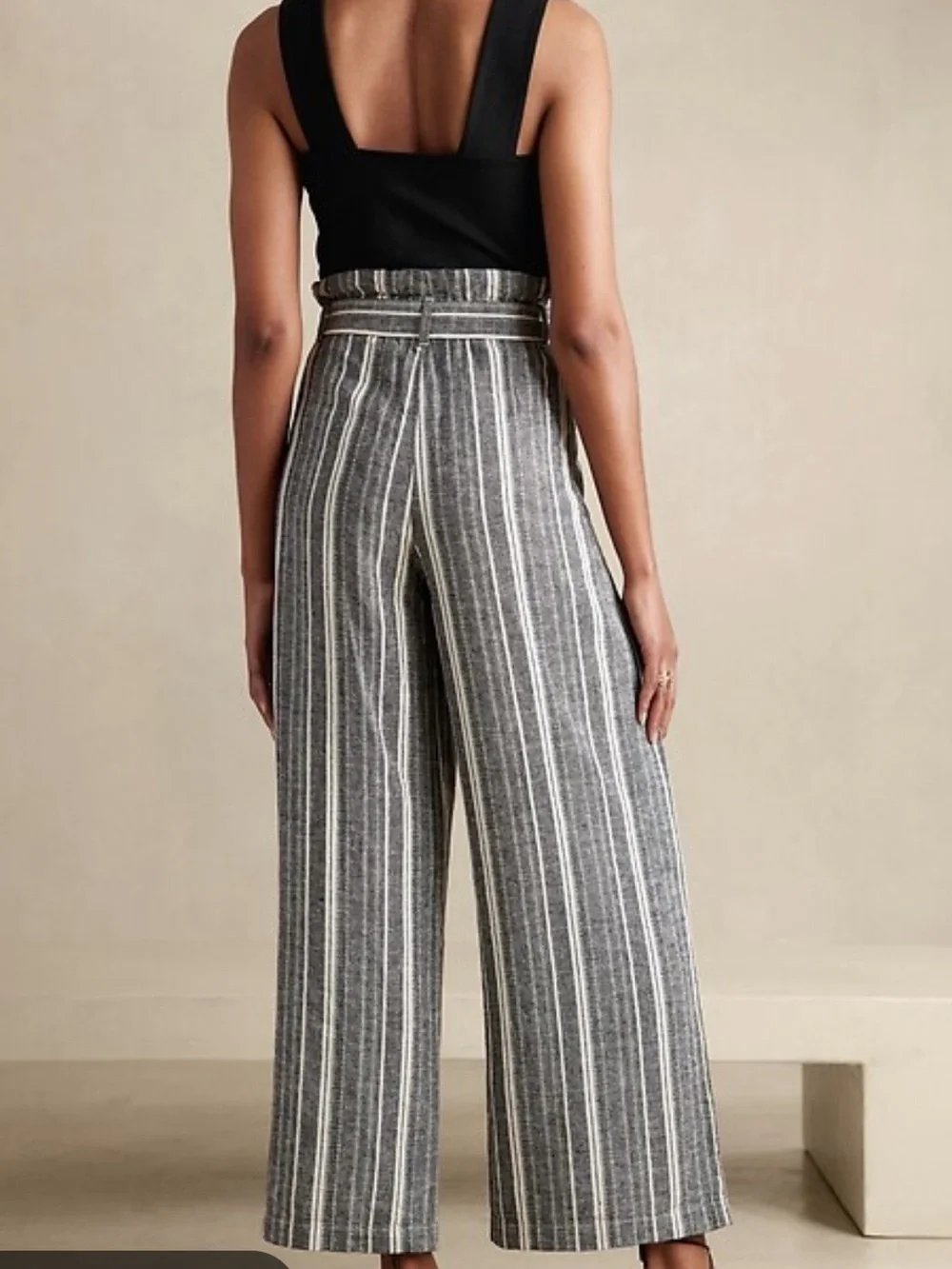 Banana Republic Gray Striped High-Waist Wide-Leg Linen Blend Paperbag Pants